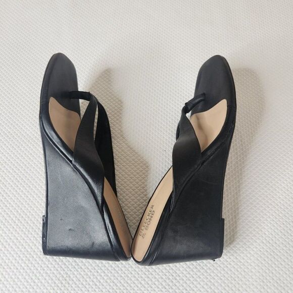 Bleecker and Bond Zetta Wedge Sandal Womens Size 8 Black Leather - Picture 10 of 13